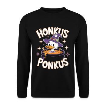 Honkus Ponkus Funny Duck Witch Halloween Magic - Unisex Sweatshirt - black - Front - Alina (178cm) & Michal (187cm)