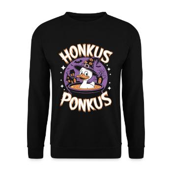 Honkus Ponkus Funny Duck Witch Halloween Magic - Unisex Sweatshirt - black - Front - Alina (178cm) & Michal (187cm)