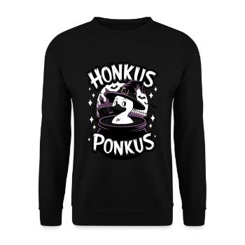 Honkus Ponkus Funny Duck Witch Halloween Magic - Unisex Sweatshirt - black - Front - Alina (178cm) & Michal (187cm)