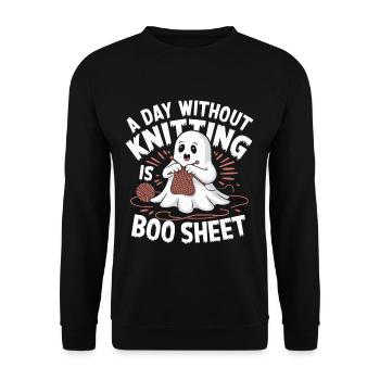 A Day Without Knitting Is Boo Sheet Ghost - Unisex Pullover - Schwarz - Vorne - Alina (178cm) & Michal (187cm)