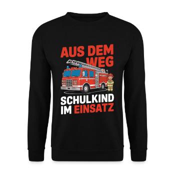 Aus dem Weg Schulkind im Einsatz Einschulung - Unisex Pullover - Schwarz - Vorne - Alina (178cm) & Michal (187cm)