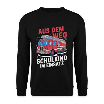 Aus dem Weg Schulkind im Einsatz Einschulung - Unisex Pullover - Schwarz - Vorne - Alina (178cm) & Michal (187cm)