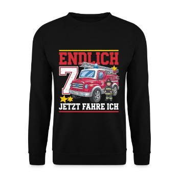 Endlich 7 Jetzt Fahre Ich Feuerwehr - Unisex Pullover - Schwarz - Vorne - Alina (178cm) & Michal (187cm)
