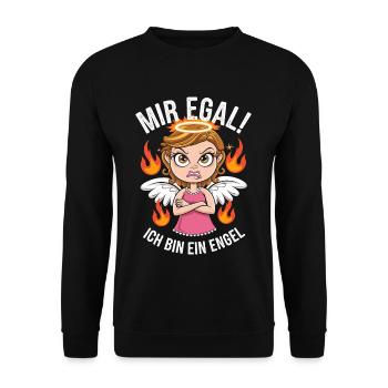 Mir Egal! Ich Bin Ein Engel Lustiges Sarkasmus - Unisex Pullover - Schwarz - Vorne - Alina (178cm) & Michal (187cm)