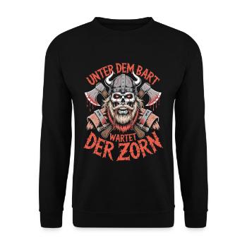 Böser Alter Mann Wikinger Unter dem Bart Zorn - Unisex Pullover - Schwarz - Vorne - Alina (178cm) & Michal (187cm)