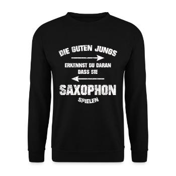 SAXOPHON DIE GUTEN JUNGS GRUNGE LOOK SHIRT - Unisex Pullover - Schwarz - Vorne - Alina (178cm) & Michal (187cm)