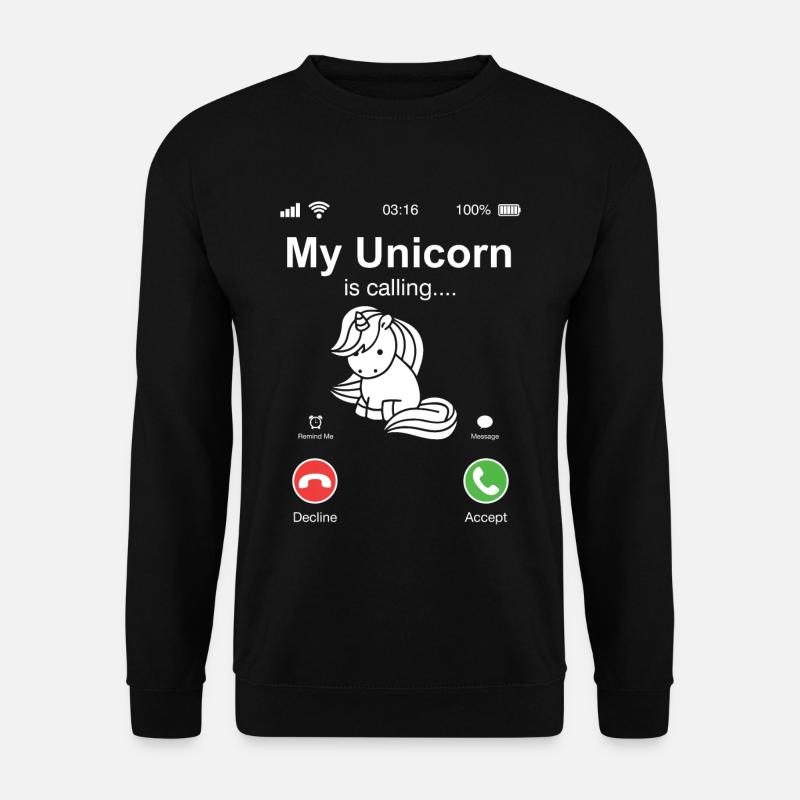 Einhorn ruft an Geschenk Tiere Regenbogen - Unisex Pullover - Schwarz