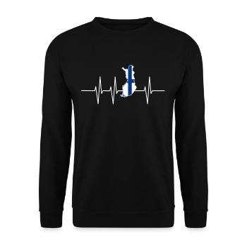 Herzschlag Finnland Geschenk Heimat Flagge Puls - Unisex Pullover - Schwarz - Vorne - Alina (178cm) & Michal (187cm)