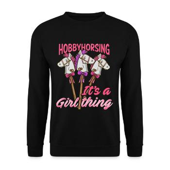 Hobbyhorsing T-Shirt Steckenpferd Reiter Pony - Unisex Pullover - Schwarz - Vorne - Alina (178cm) & Michal (187cm)