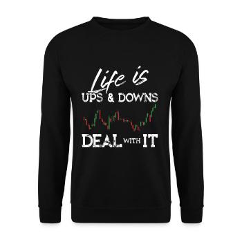 Daytrader Motivation Stock Forex Trading Geschenk - Unisex Pullover - Schwarz - Vorne - Alina (178cm) & Michal (187cm)