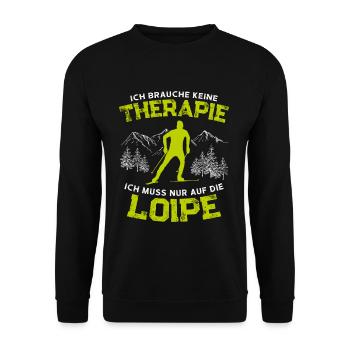 Ich brauche keine Therapie Langläufer Langlauf Ski - Unisex Pullover - Schwarz - Vorne - Alina (178cm) & Michal (187cm)
