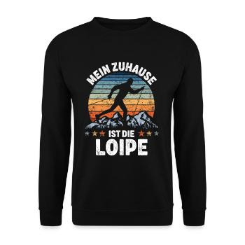 Mein Zuhause ist die Loipe Langläufer Langlauf Fun - Unisex Pullover - Schwarz - Vorne - Alina (178cm) & Michal (187cm)