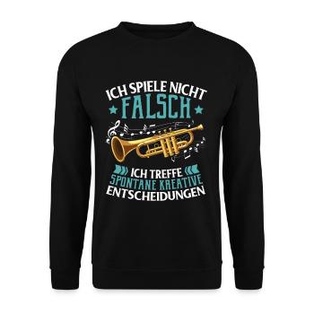 Lustiger Spruch Trompete Trompeter Bigband Musiker - Unisex Pullover - Schwarz - Vorne - Alina (178cm) & Michal (187cm)
