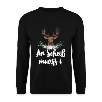 An Scheiß muass i Bayrisch Mundart Dialekt Damen - Unisex Pullover - Schwarz - Vorne - Alina (178cm) & Michal (187cm)