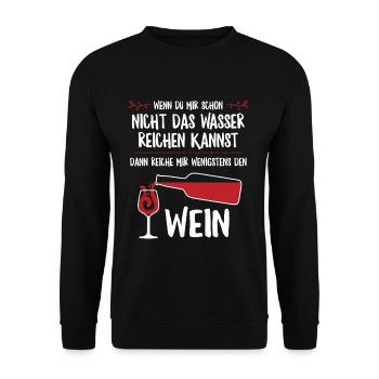 Lustig Weintrinker Weinliebhaber Sommelier Spruch - Unisex Pullover - Schwarz - Vorne - Alina (178cm) & Michal (187cm)