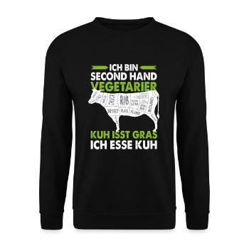 Second Hand Vegetarier Beef-Cuts Anti-Vegan Essen - Unisex Pullover - Schwarz - Vorne - Alina (178cm) & Michal (187cm)