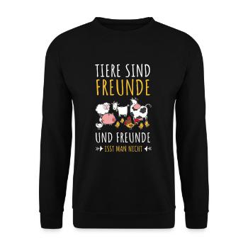Tiere sind Freunde Vegan Leben Veganer Veganerin - Unisex Pullover - Schwarz - Vorne - Alina (178cm) & Michal (187cm)