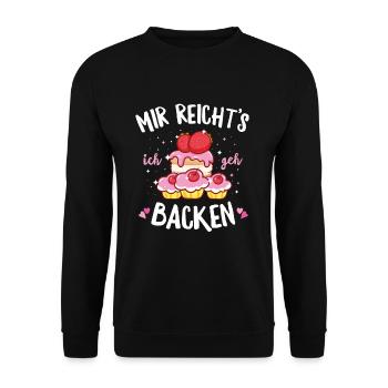 Mir reichts ich geh backen Hobbybäcker Naschkatze - Unisex Pullover - Schwarz - Vorne - Alina (178cm) & Michal (187cm)