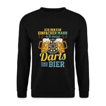 Ich bin ein einfacher Mann ich mag Darts und Bier - Unisex Pullover - Schwarz - Vorne - Alina (178cm) & Michal (187cm)