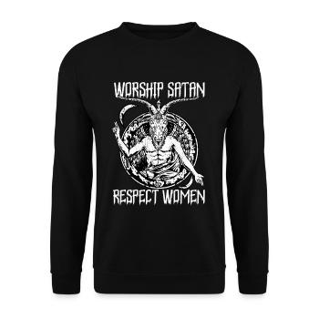Satanic Baphomet - Worship Satan Respect Women - Unisex Sweatshirt - black - Front - Alina (178cm) & Michal (187cm)