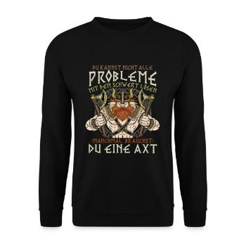 Wikinger Geschenk - Probleme mit dem Schwert lösen - Unisex Pullover - Schwarz - Vorne - Alina (178cm) & Michal (187cm)