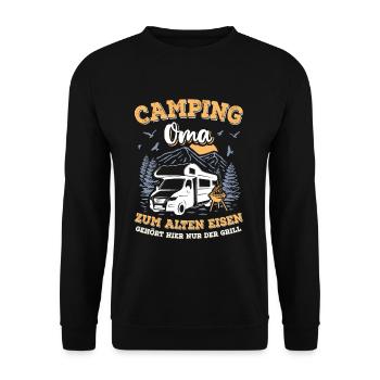 Camper Oma Camping Wohnmobil Urlaub Berge Grill - Unisex Pullover - Schwarz - Vorne - Alina (178cm) & Michal (187cm)