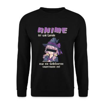 Anime ist wie Latein - Unisex Pullover - Schwarz - Vorne - Alina (178cm) & Michal (187cm)