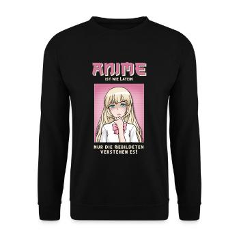 Anime ist wie Latein - Unisex Pullover - Schwarz - Vorne - Alina (178cm) & Michal (187cm)
