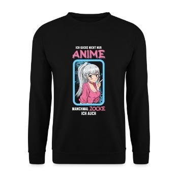 Ich gucke nicht nur Anime manchmal zocke ich auch - Unisex Pullover - Schwarz - Vorne - Alina (178cm) & Michal (187cm)