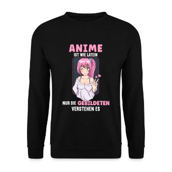 Anime ist wie Latein I Anime Cosplay Girl - Unisex Pullover - Schwarz - Vorne - Alina (178cm) & Michal (187cm)