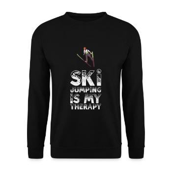 Ski Jumping Is My Therapy I Wintersport Sport - Unisex Pullover - Schwarz - Vorne - Alina (178cm) & Michal (187cm)