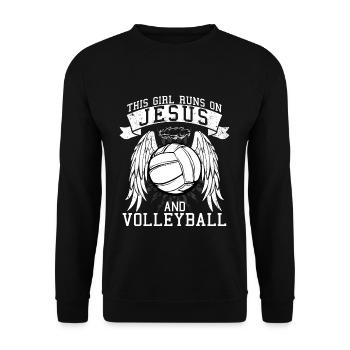 This Girl Runs On Jesus and Volleyball - Unisex Pullover - Schwarz - Vorne - Alina (178cm) & Michal (187cm)