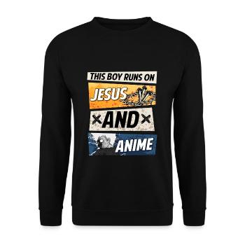 This Boy Runs On Jesus And Anime I kawaii chibi - Unisex Pullover - Schwarz - Vorne - Alina (178cm) & Michal (187cm)
