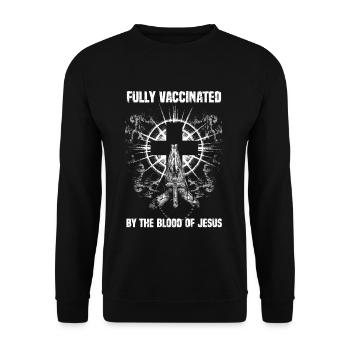 Complètement vacciné par le Sang De Jésus Verset Biblique - Sweat-shirt Unisexe - noir - Devant - Alina (178cm) & Michal (187cm)