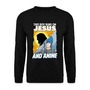 This Boy Runs On Jesus And Anime I Kawaii Otaku - Unisex Pullover - Schwarz - Vorne - Alina (178cm) & Michal (187cm)