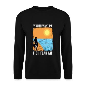 Woman Want Me Fish Fear Me I Funny Fishing - Unisex Sweatshirt - black - Front - Alina (178cm) & Michal (187cm)