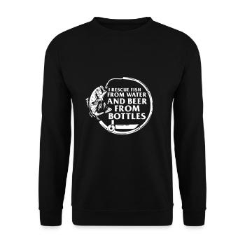 Je sauve le poisson de l’eau et la bière des bouteilles - Sweat-shirt Unisexe - noir - Devant - Alina (178cm) & Michal (187cm)