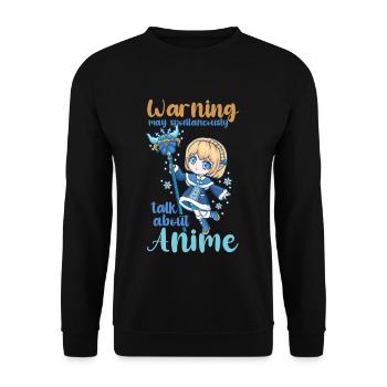 Warning May Spontaneously Start Talking Anime - Unisex Pullover - Schwarz - Vorne - Alina (178cm) & Michal (187cm)