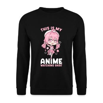 This Is My Anime Watching Shirt I Kawaii Girl - Unisex Pullover - Schwarz - Vorne - Alina (178cm) & Michal (187cm)