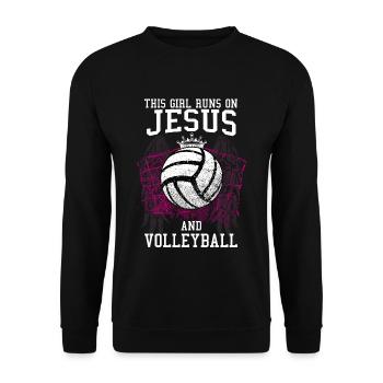 THIS GIRL RUNS ON JESUS AND VOLLEYBALL - Unisex Pullover - Schwarz - Vorne - Alina (178cm) & Michal (187cm)