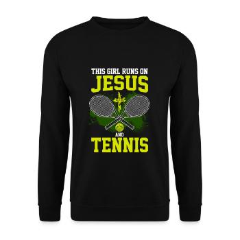 THIS GIRL RUNS ON JESUS AND TENNIS - Unisex Pullover - Schwarz - Vorne - Alina (178cm) & Michal (187cm)