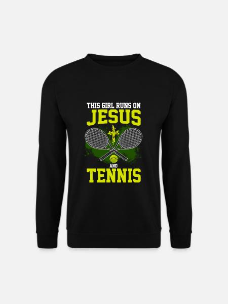 THIS GIRL RUNS ON JESUS AND TENNIS - Unisex Sweatshirt - black