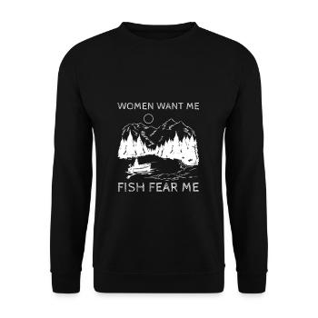Les femmes veulent que je pêche peur moi je pêche drôle - Sweat-shirt Unisexe - noir - Devant - Alina (178cm) & Michal (187cm)
