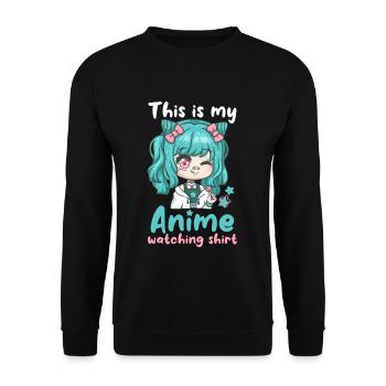 This Is My Anime Watching Shirt I Cute Kawaii Girl - Unisex Pullover - Schwarz - Vorne - Alina (178cm) & Michal (187cm)