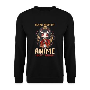 Ask Me About My Anime Body Pillow I Chibi Girl - Unisex Pullover - Schwarz - Vorne - Alina (178cm) & Michal (187cm)
