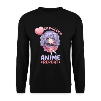 Eat Sleep Anime Repeat I Chibi Kawaii Otaku - Unisex Sweatshirt - black - Front - Alina (178cm) & Michal (187cm)