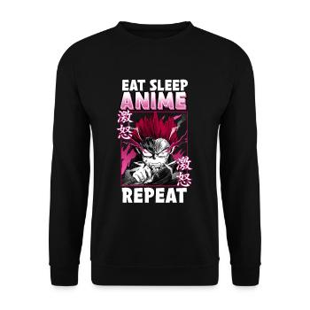 Eat Sleep Anime Repeat I Chibi Kawaii Otaku - Unisex Sweatshirt - black - Front - Alina (178cm) & Michal (187cm)