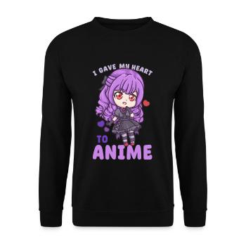 I Gave My Heart To Anime I Manga Kawaii Otaku - Unisex Pullover - Schwarz - Vorne - Alina (178cm) & Michal (187cm)