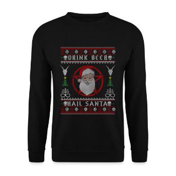 Drink Beer Hail Santa I Baphomet Death Metal - Unisex Pullover - Schwarz - Vorne - Alina (178cm) & Michal (187cm)