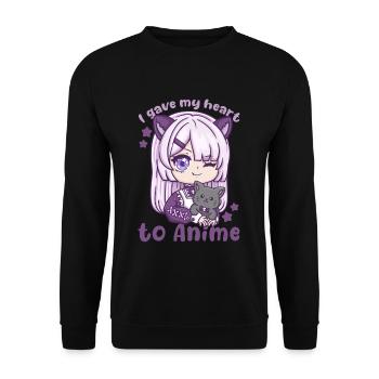 I Gave My Heart To Anime I Manga Kawaii Otaku - Unisex Pullover - Schwarz - Vorne - Alina (178cm) & Michal (187cm)